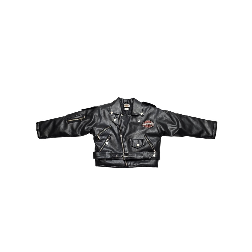 Harley Davidson Kids Faux Leather Biker Jacket Embroidered Patch Black Size 6